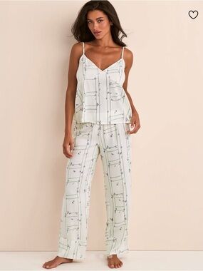 Adore Me Ivory Floral Grid Cami & Wide-Leg Pajama Set
